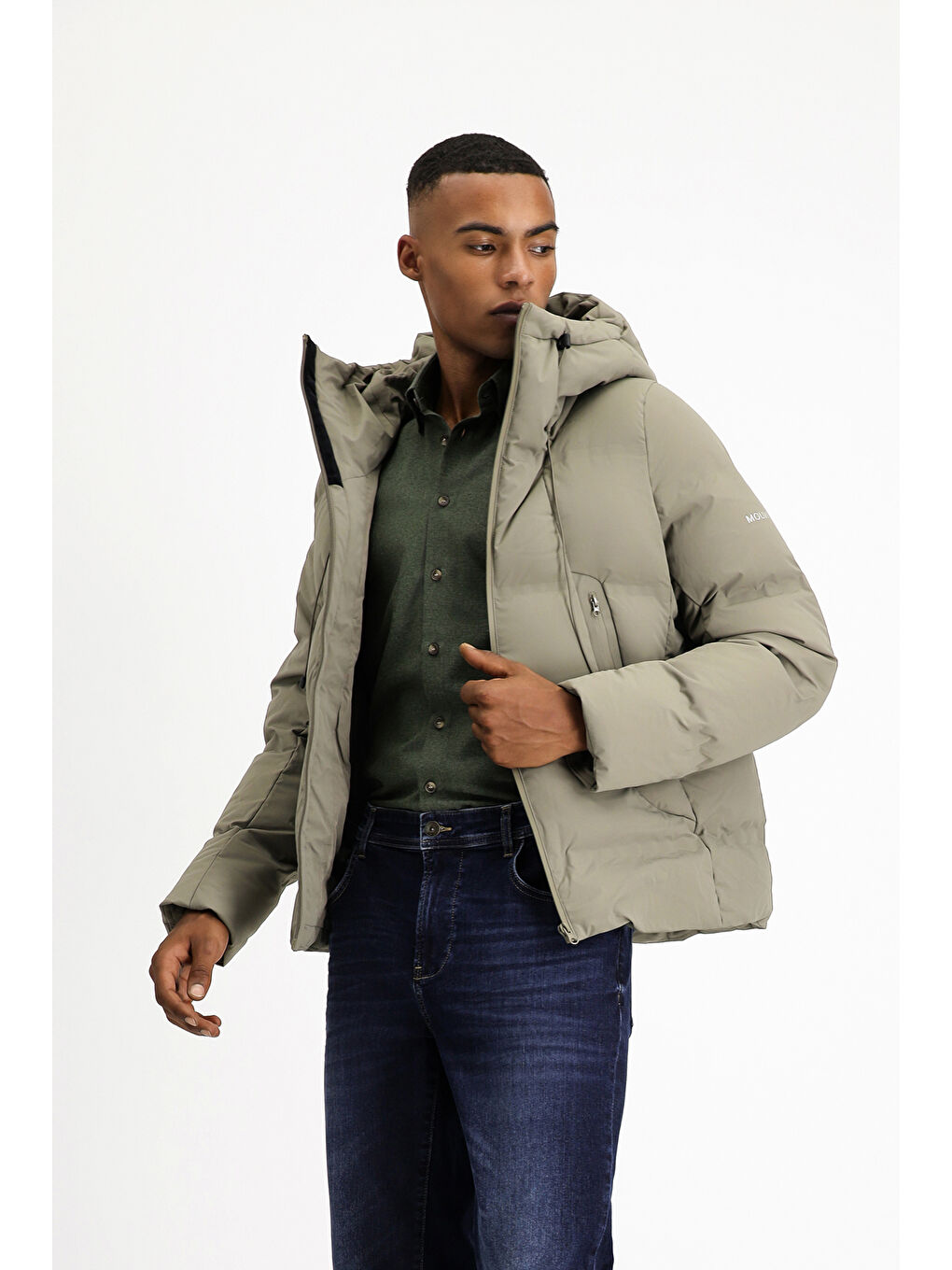 Bej Kapüşonlu Şişme Spor Mont-2