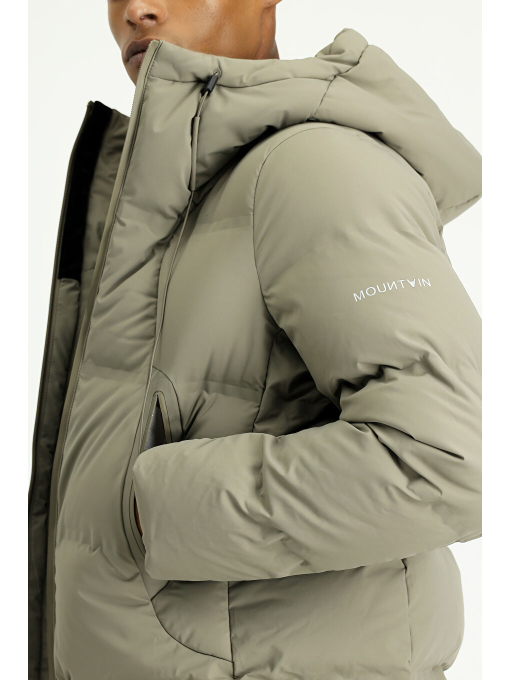 Bej Kapüşonlu Şişme Spor Mont-3