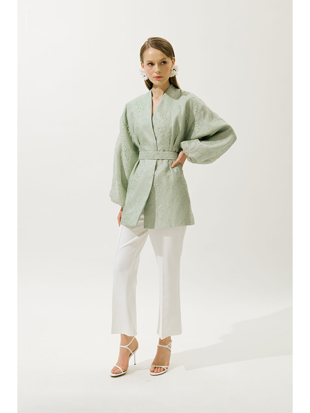 Yeşil Jakar Organze Kimono Mint-2