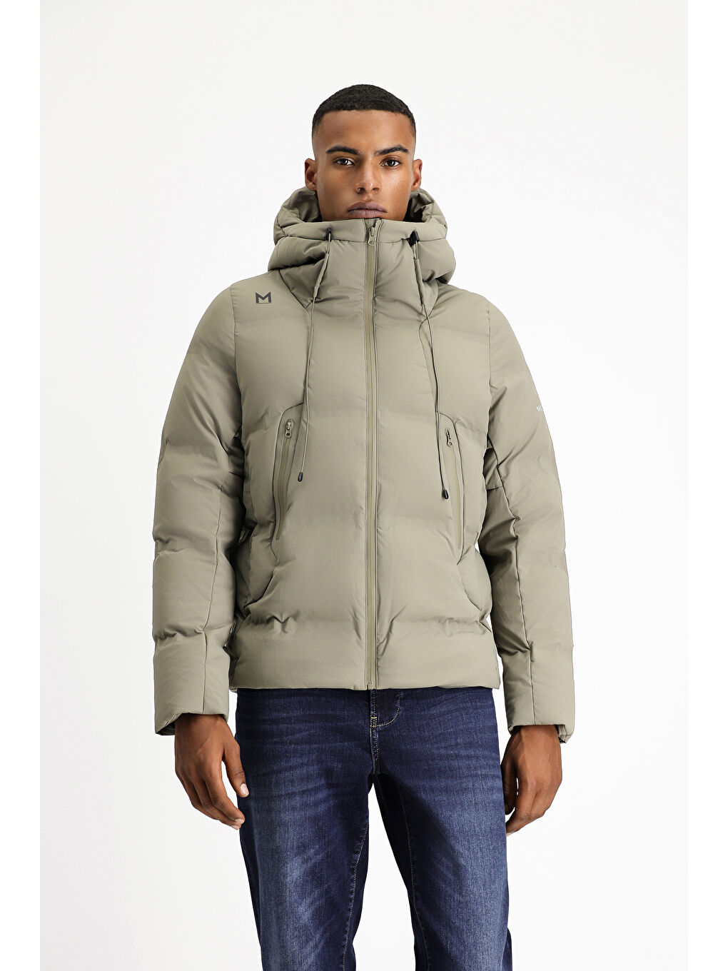 Bej Kapüşonlu Şişme Spor Mont-4