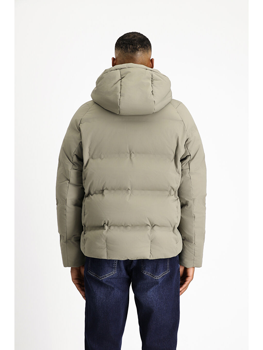 Bej Kapüşonlu Şişme Spor Mont-5