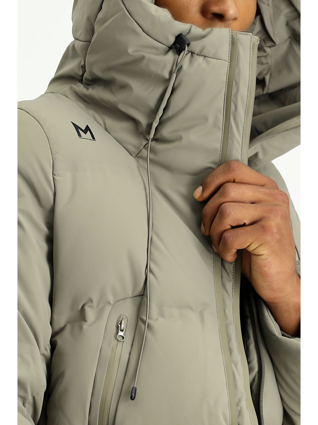 Bej Kapüşonlu Şişme Spor Mont-6