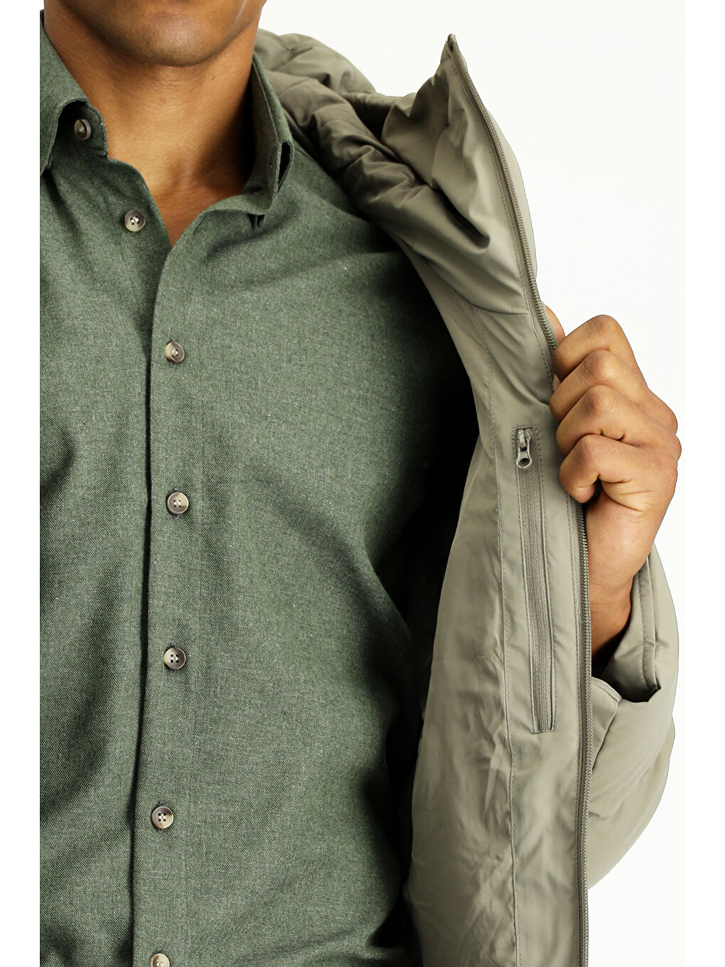 Bej Kapüşonlu Şişme Spor Mont-7