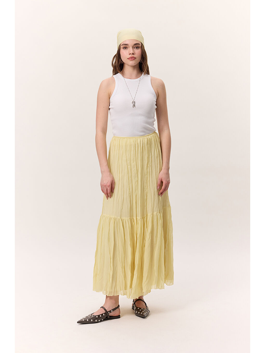 Crush Piliseli Uzun Etek Soft Sarı-1