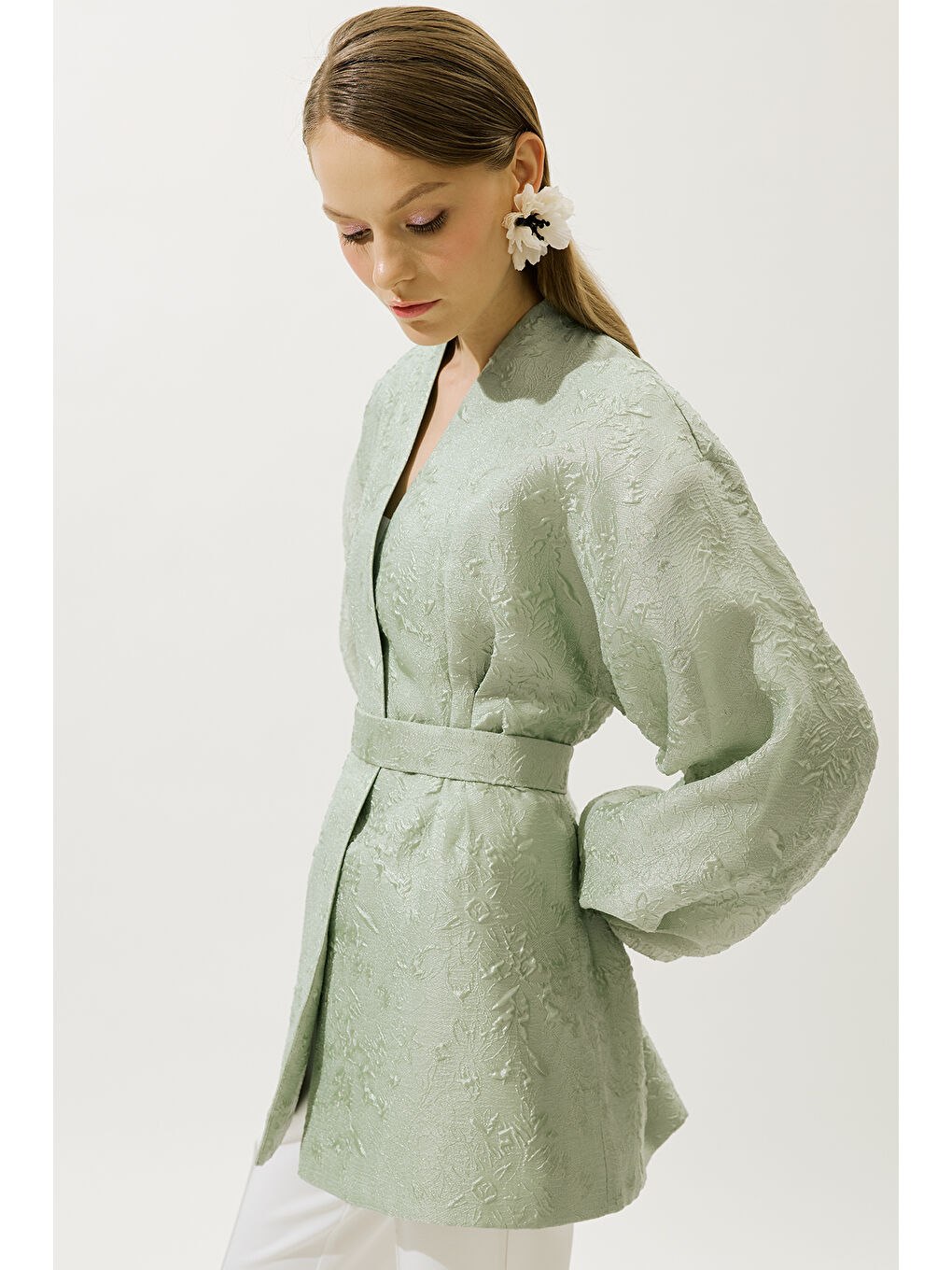 Yeşil Jakar Organze Kimono Mint-4