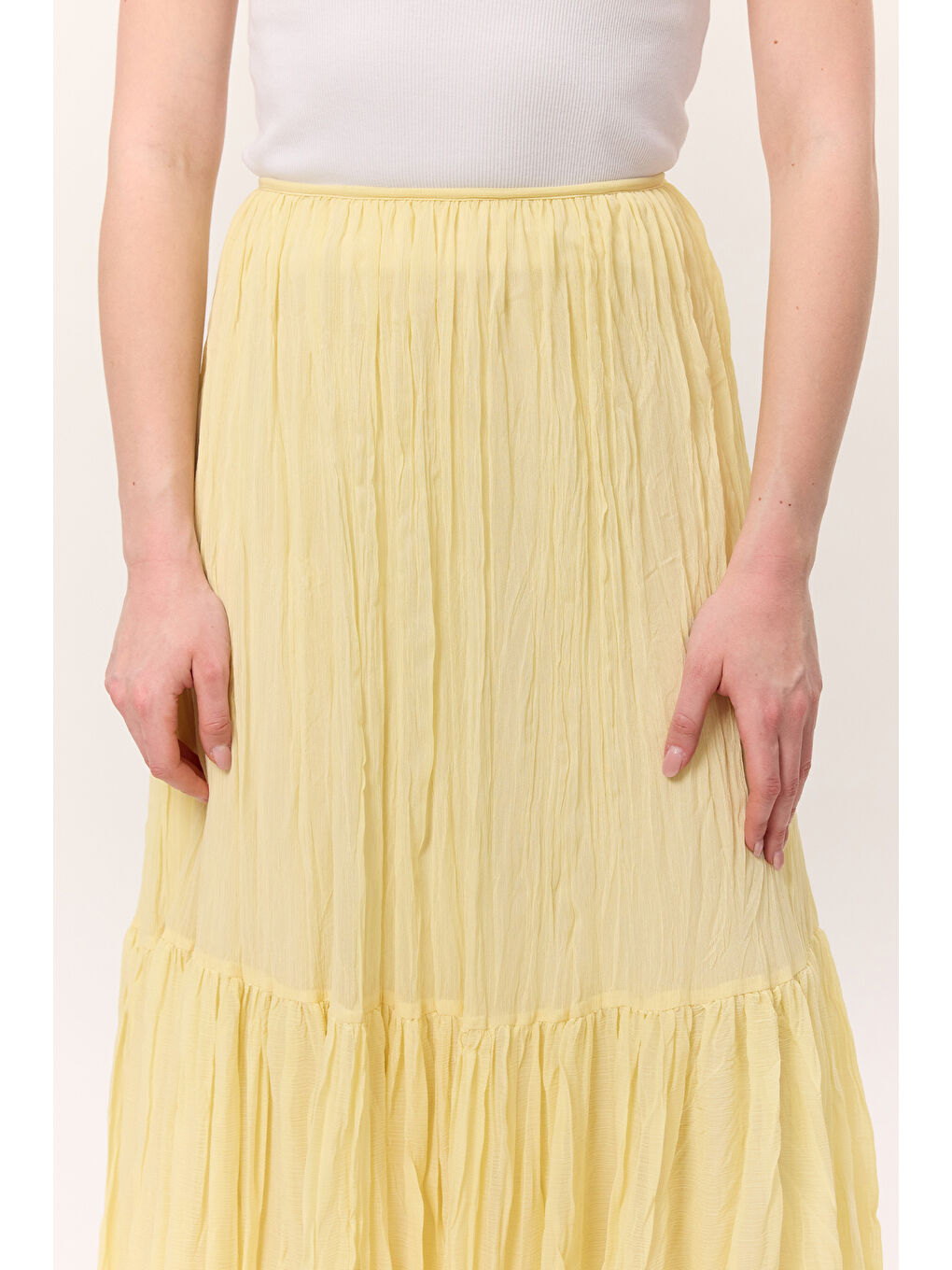 Crush Piliseli Uzun Etek Soft Sarı-2