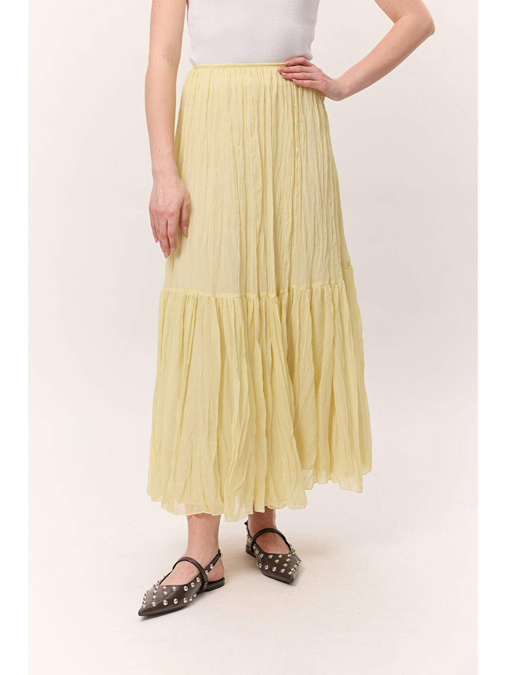 Crush Piliseli Uzun Etek Soft Sarı-3
