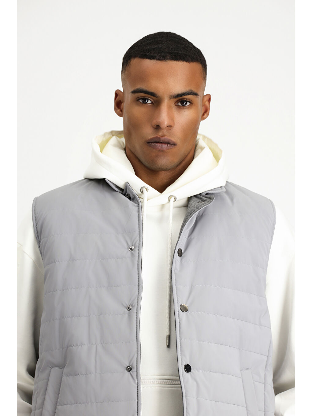 Gri Slim Fit Dar Kesim Spor Kapitone Yelek-2