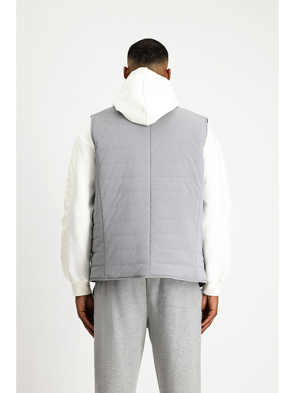 Gri Slim Fit Dar Kesim Spor Kapitone Yelek-3