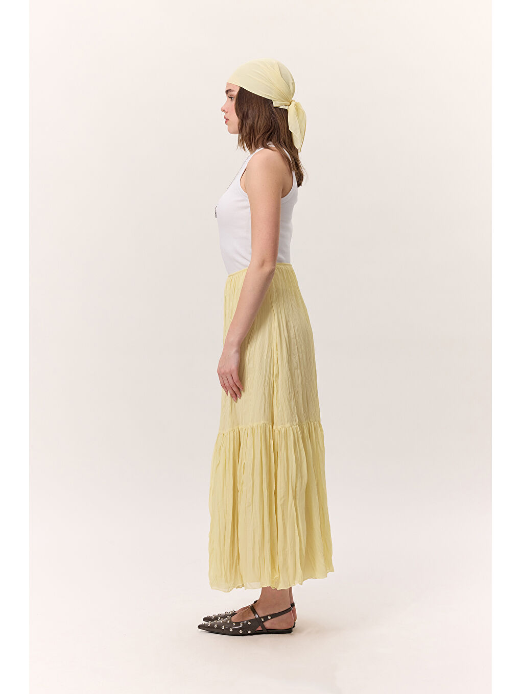 Crush Piliseli Uzun Etek Soft Sarı-4