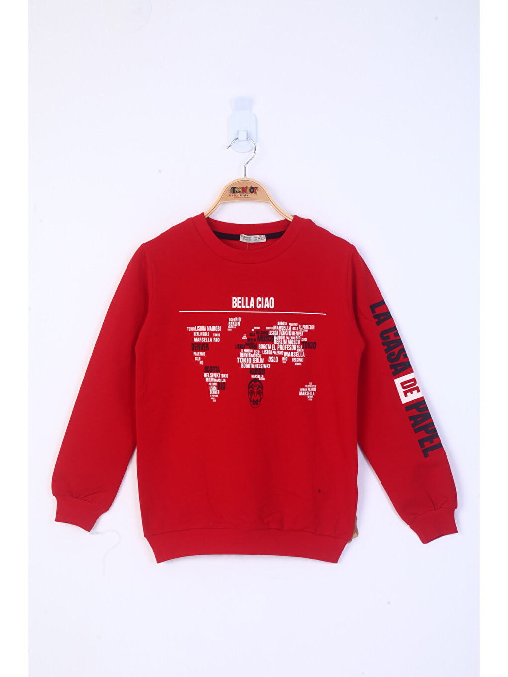 Kırmızı Erkek Çocuk Bella Ciao Baskılı Sweatshirt