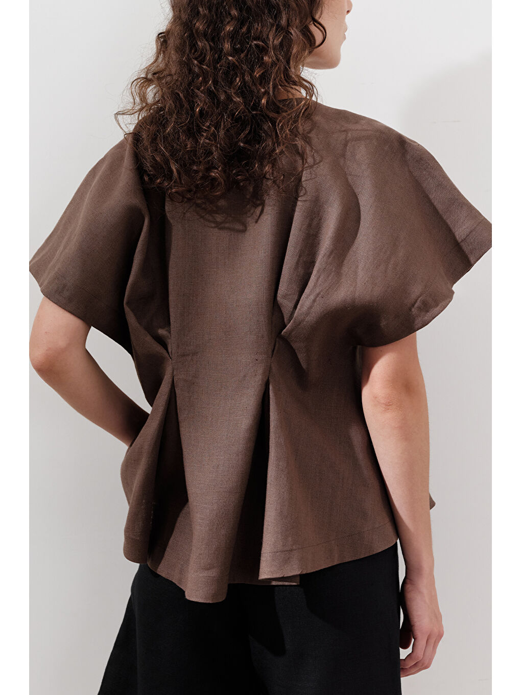 Karışık Keten Pile Detaylı Yelek Tozlu Kahve-6