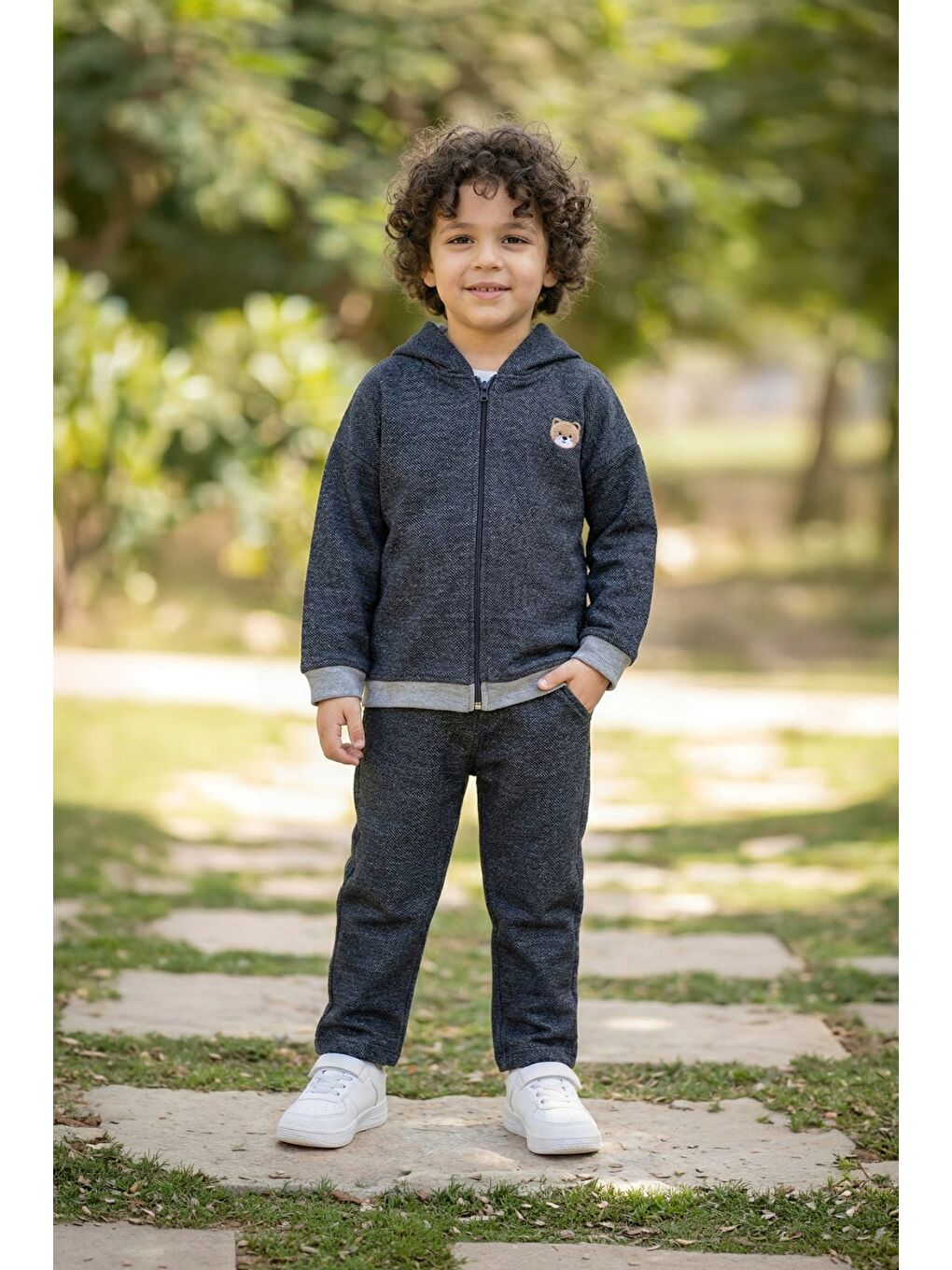 Lacivert Erkek Çocuk Jean Görünüm 3 iplik   Hamster Nakışlı Alt Üst Takım  3 4 Yaş 8 9 Yaş