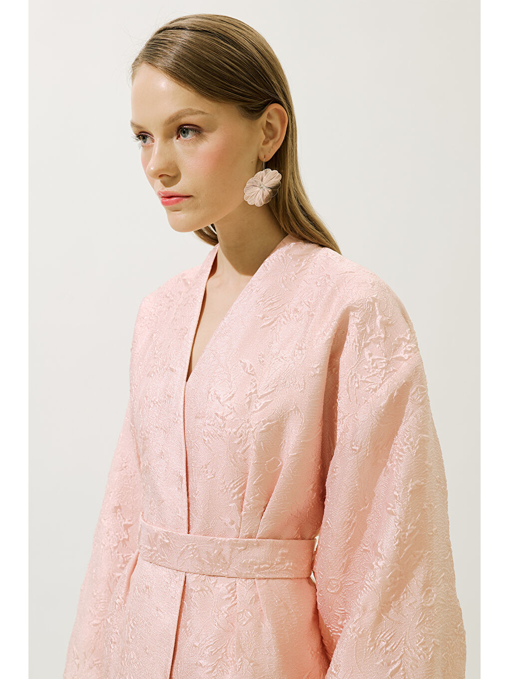 Pembe Jakar Organze Kimono Pudra-1