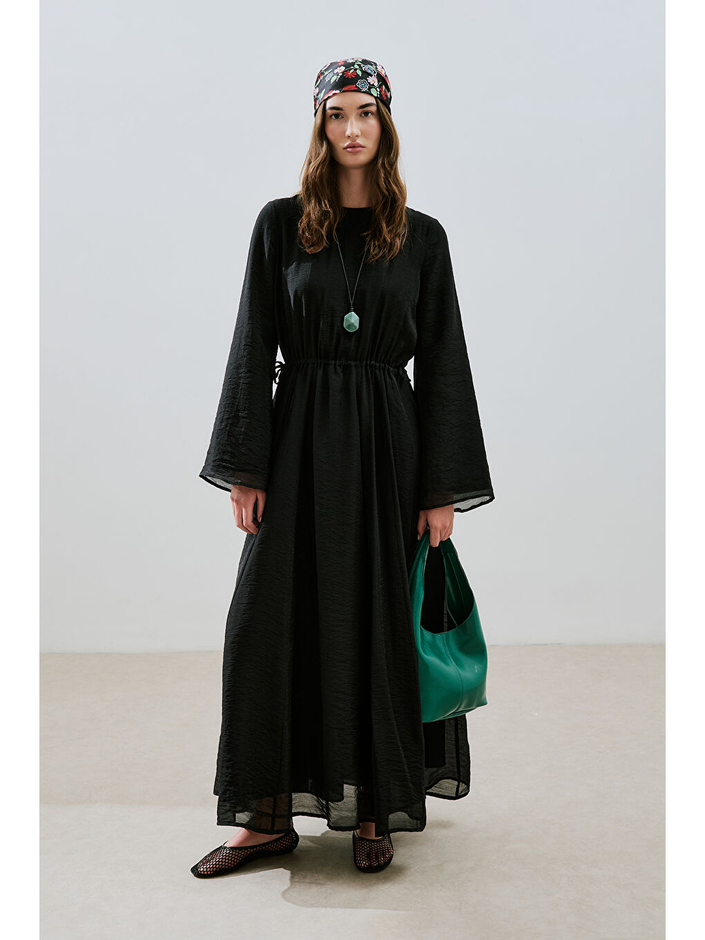 Uzun Beli Ayarlamalı Elbise Siyah