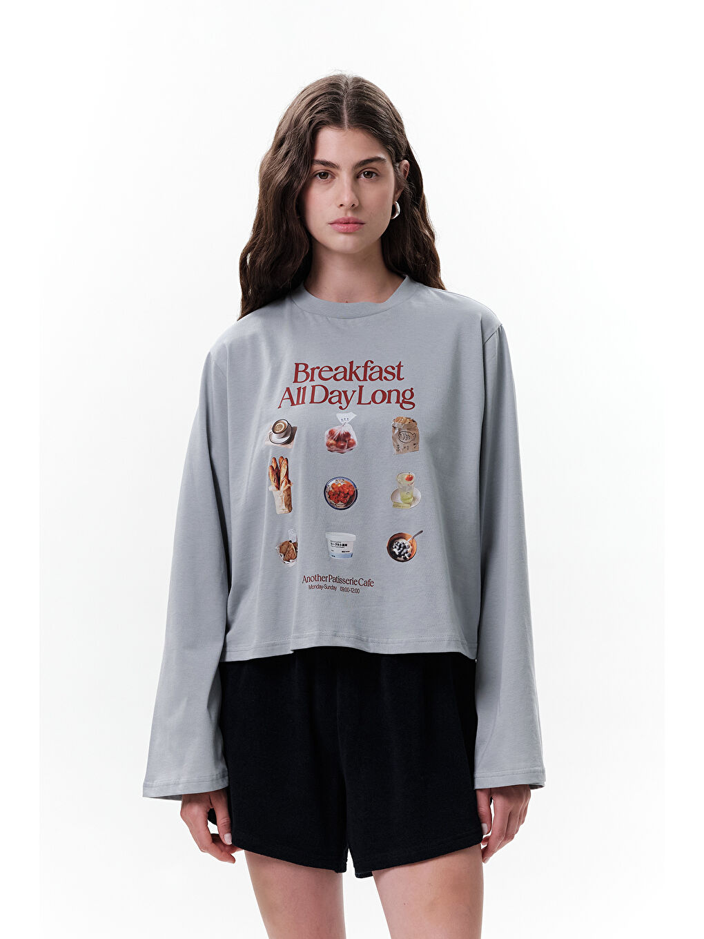 Karışık BASKILI CROP UZUN KOL T-SHIRT BREAKFAST-2