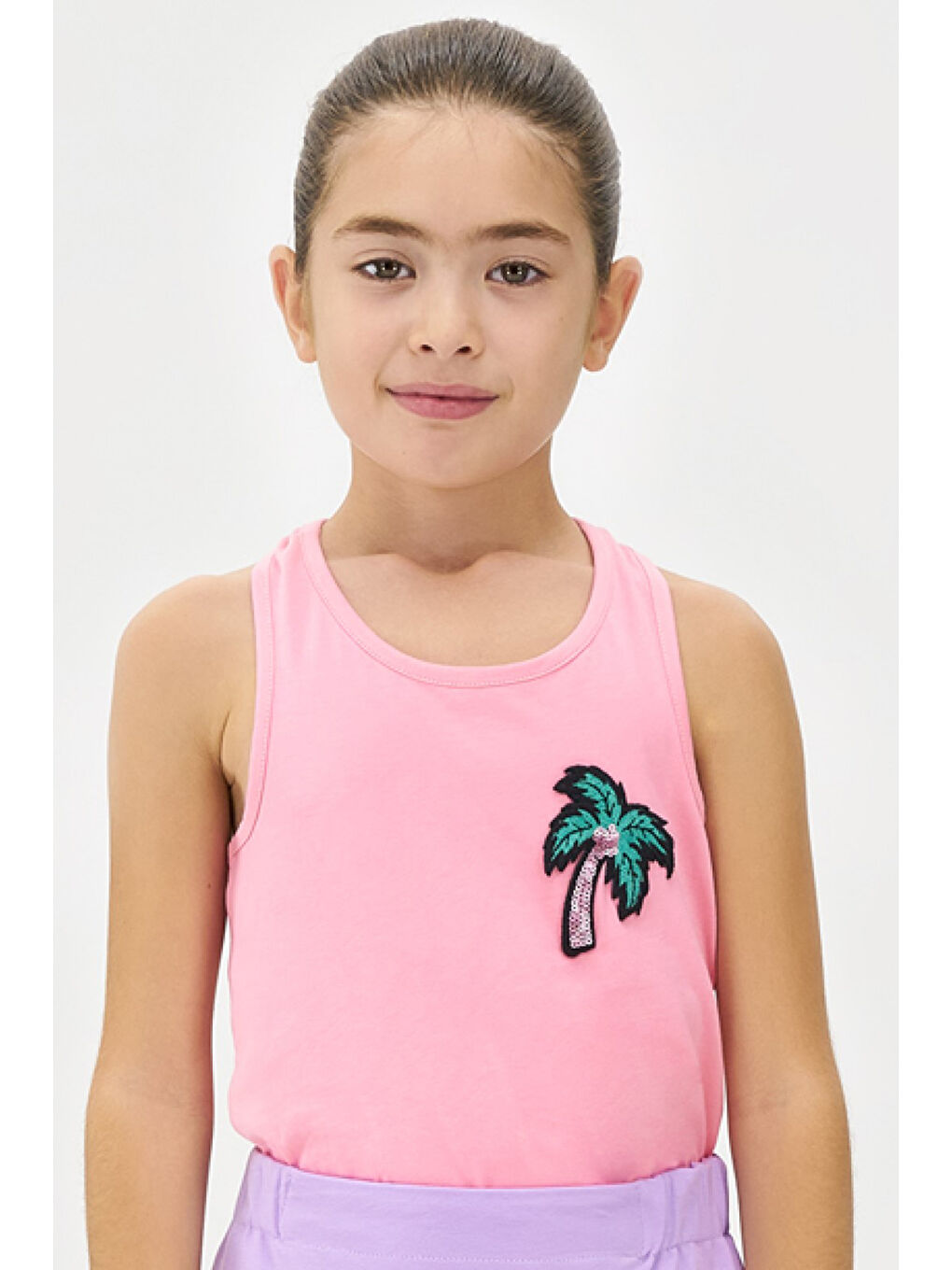 Kız Çocuk Sırtı Pencere Detaylı Pembe Atlet-1