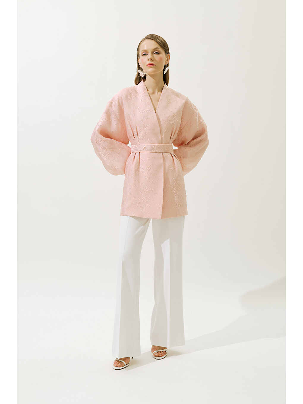 Pembe Jakar Organze Kimono Pudra-2