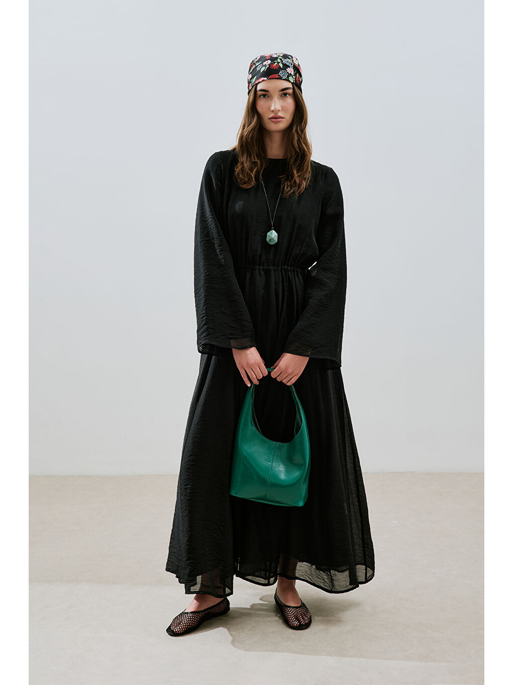 Uzun Beli Ayarlamalı Elbise Siyah-1