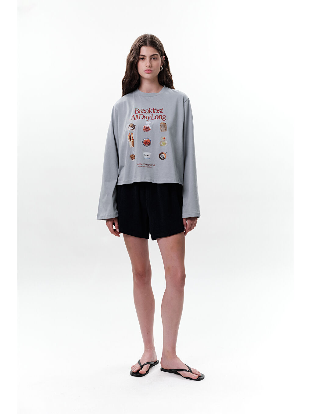 Karışık BASKILI CROP UZUN KOL T-SHIRT BREAKFAST-3