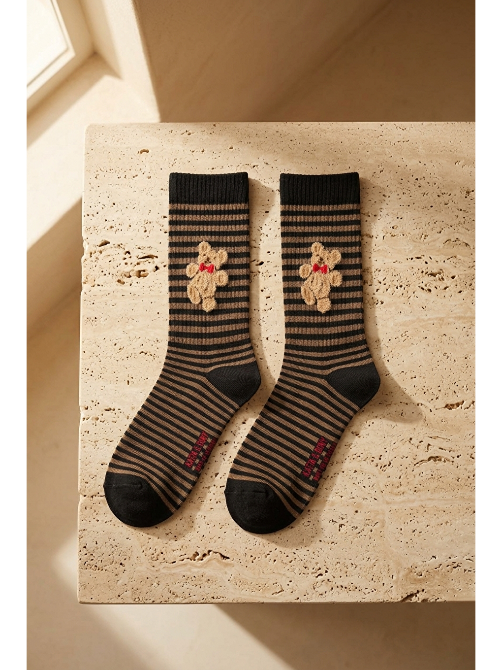 Erkek Teddy Desenli Yılbaşı Temalı Soket Çorap Siyah