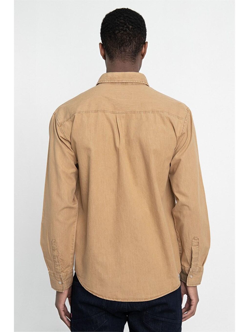 Kahverengi Relax Fıt Rahat Kalıp Denim Tek Cep Erkek Kahve Jean Gömlek-3