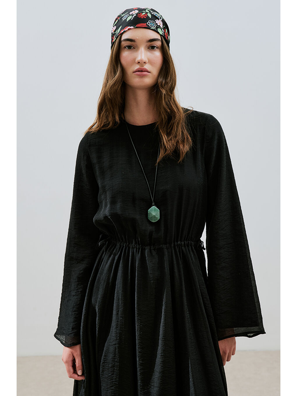 Uzun Beli Ayarlamalı Elbise Siyah-2