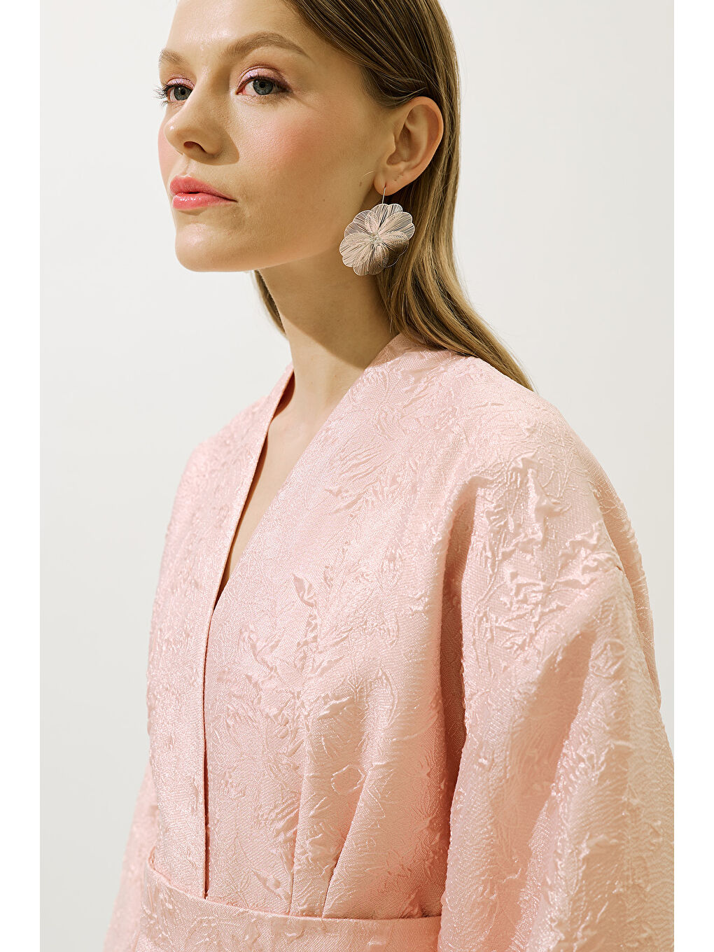 Pembe Jakar Organze Kimono Pudra-4