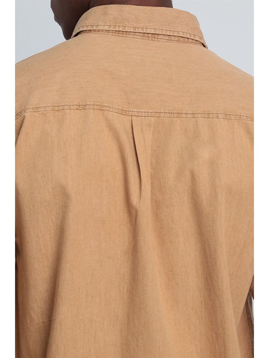 Kahverengi Relax Fıt Rahat Kalıp Denim Tek Cep Erkek Kahve Jean Gömlek-4