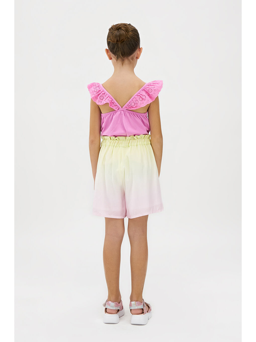 Kız Çocuk Kolları Dantel Detaylı Pembe Atlet-2