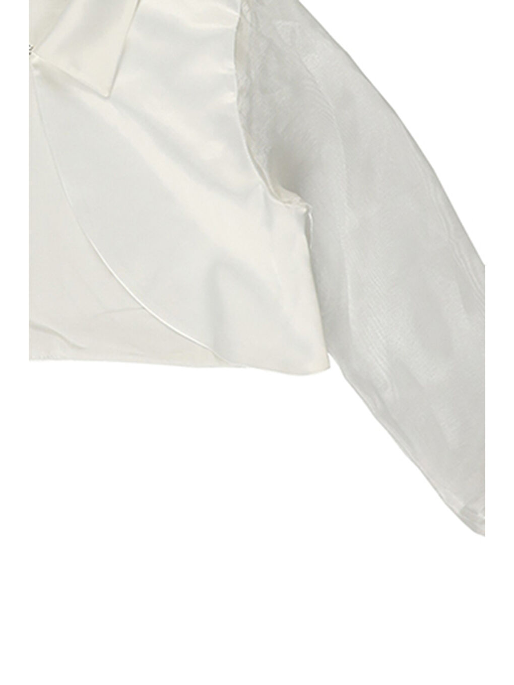Kız Çocuk Kolları Organze Detaylı Ekru Crop Ceket-2