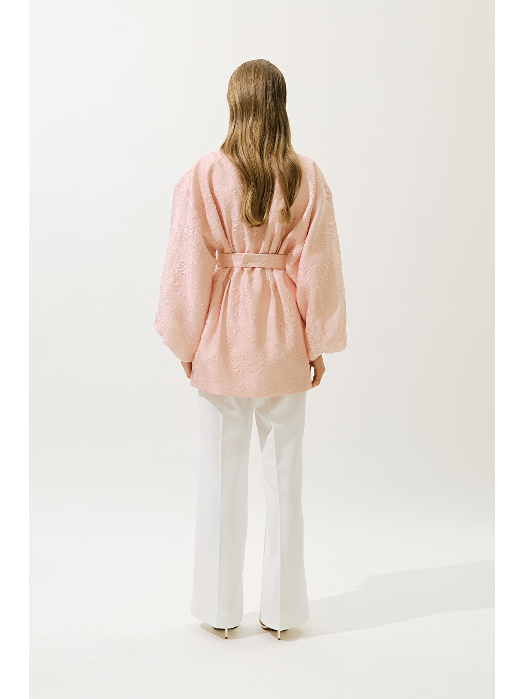 Pembe Jakar Organze Kimono Pudra-6