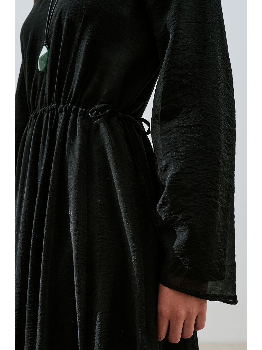 Uzun Beli Ayarlamalı Elbise Siyah-4