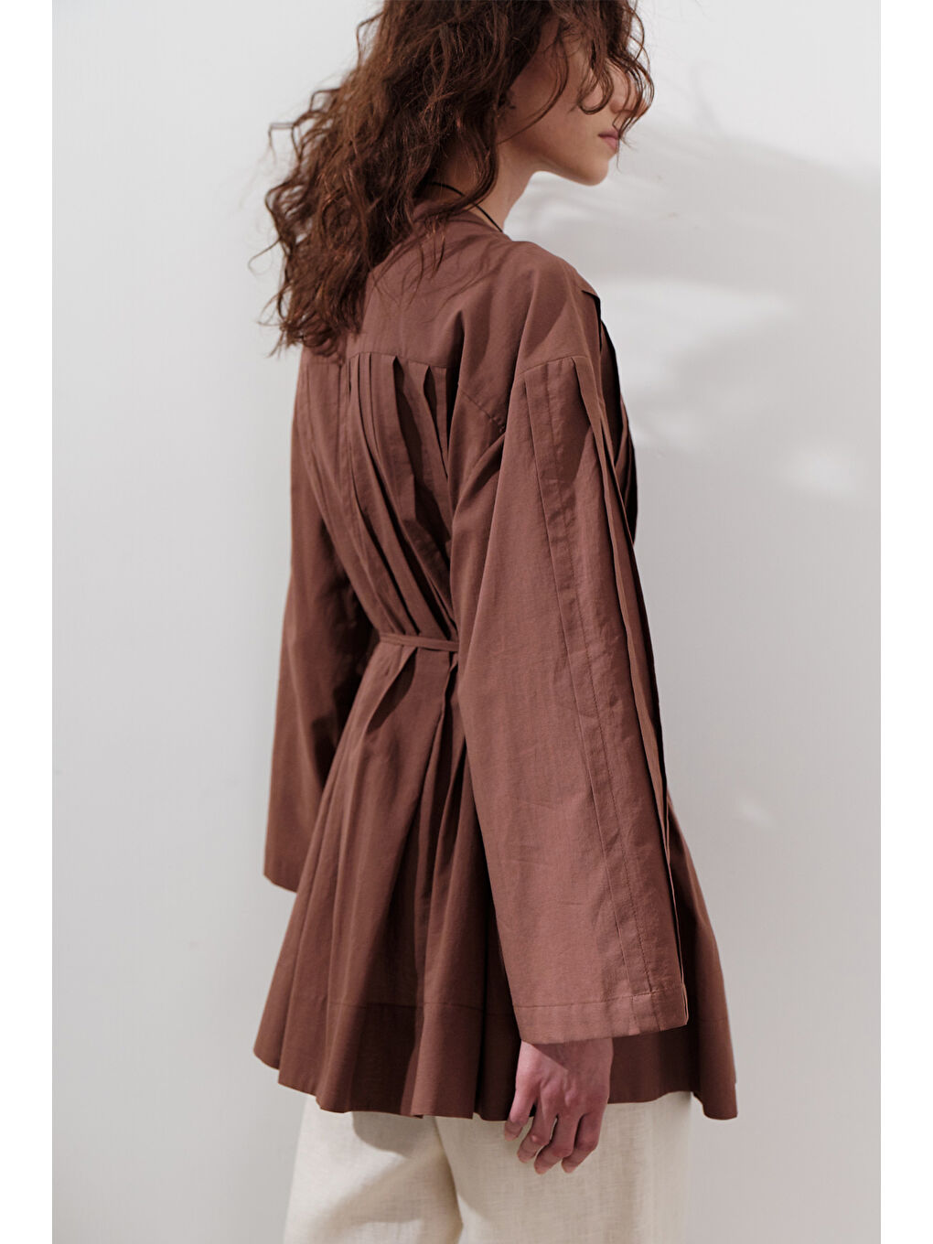 Karışık Nervürlü Geniş Kollu Tunik Sıcak Kahve-5
