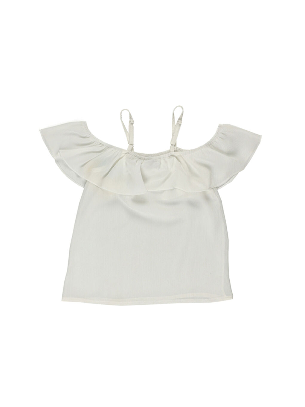 Kız Çocuk İnce Askılı Fırfırlı Ekru Bluz-1