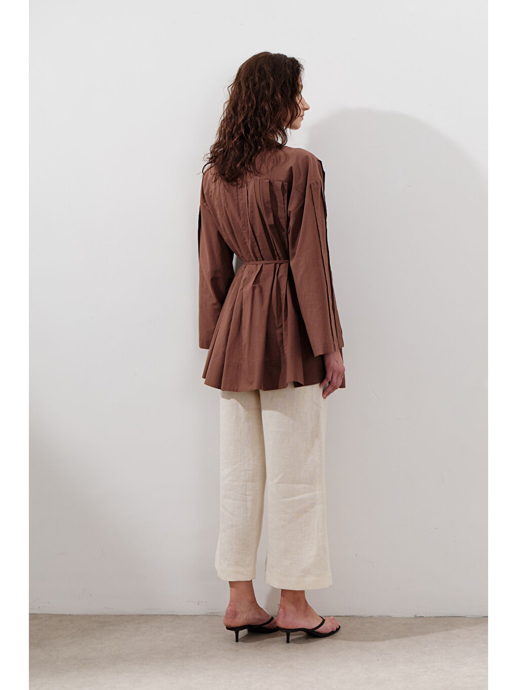 Karışık Nervürlü Geniş Kollu Tunik Sıcak Kahve-6