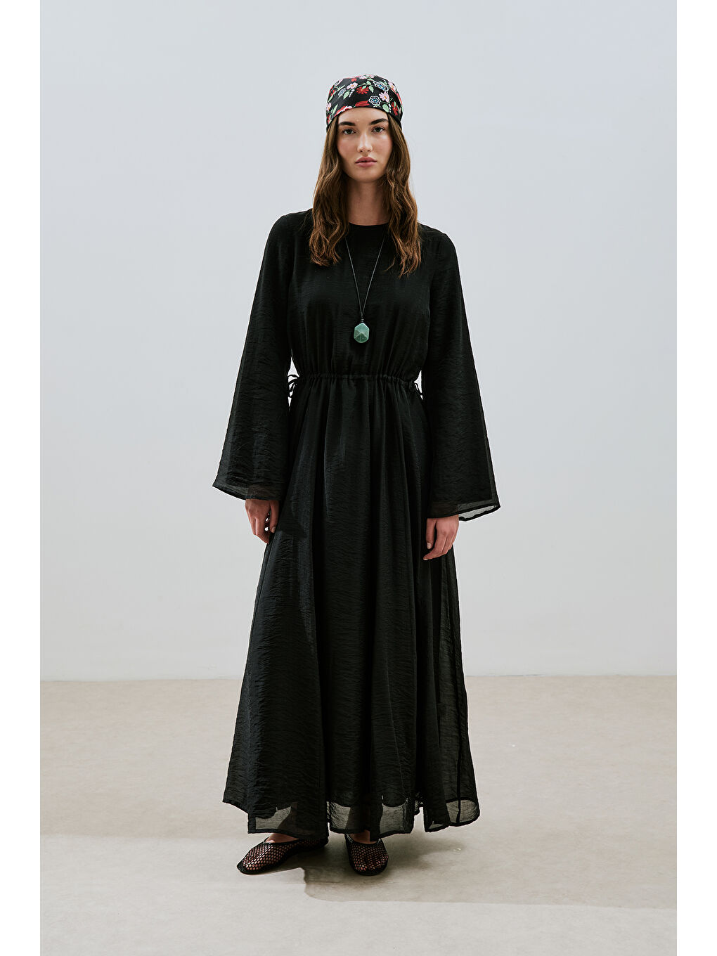 Uzun Beli Ayarlamalı Elbise Siyah-5