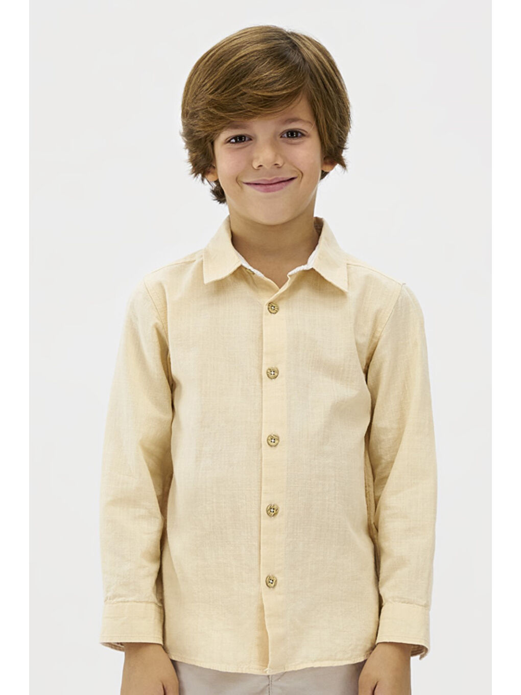 Pembe Erkek Çocuk Düğmeli Somon Gömlek-1