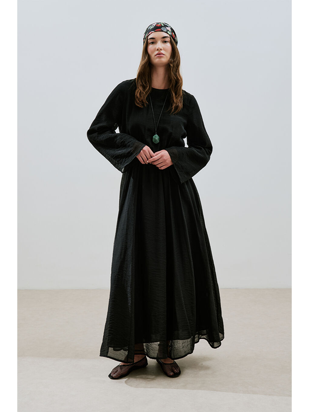 Uzun Beli Ayarlamalı Elbise Siyah-7