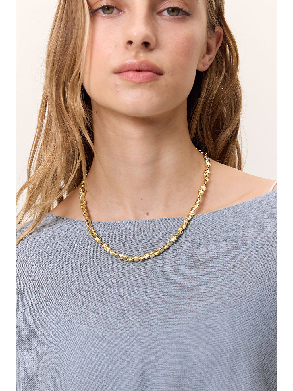 Sarı Zarif Boncuk Kolye Gold