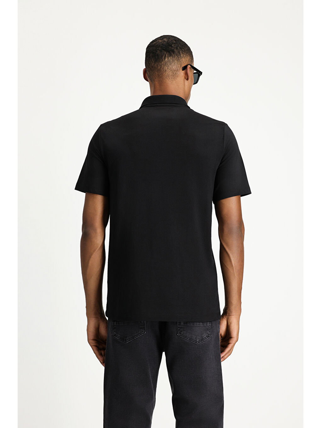 Siyah Regular Fit Pamuklu Nakışlı Cepli Polo Yaka Büyük Beden Tişört-3