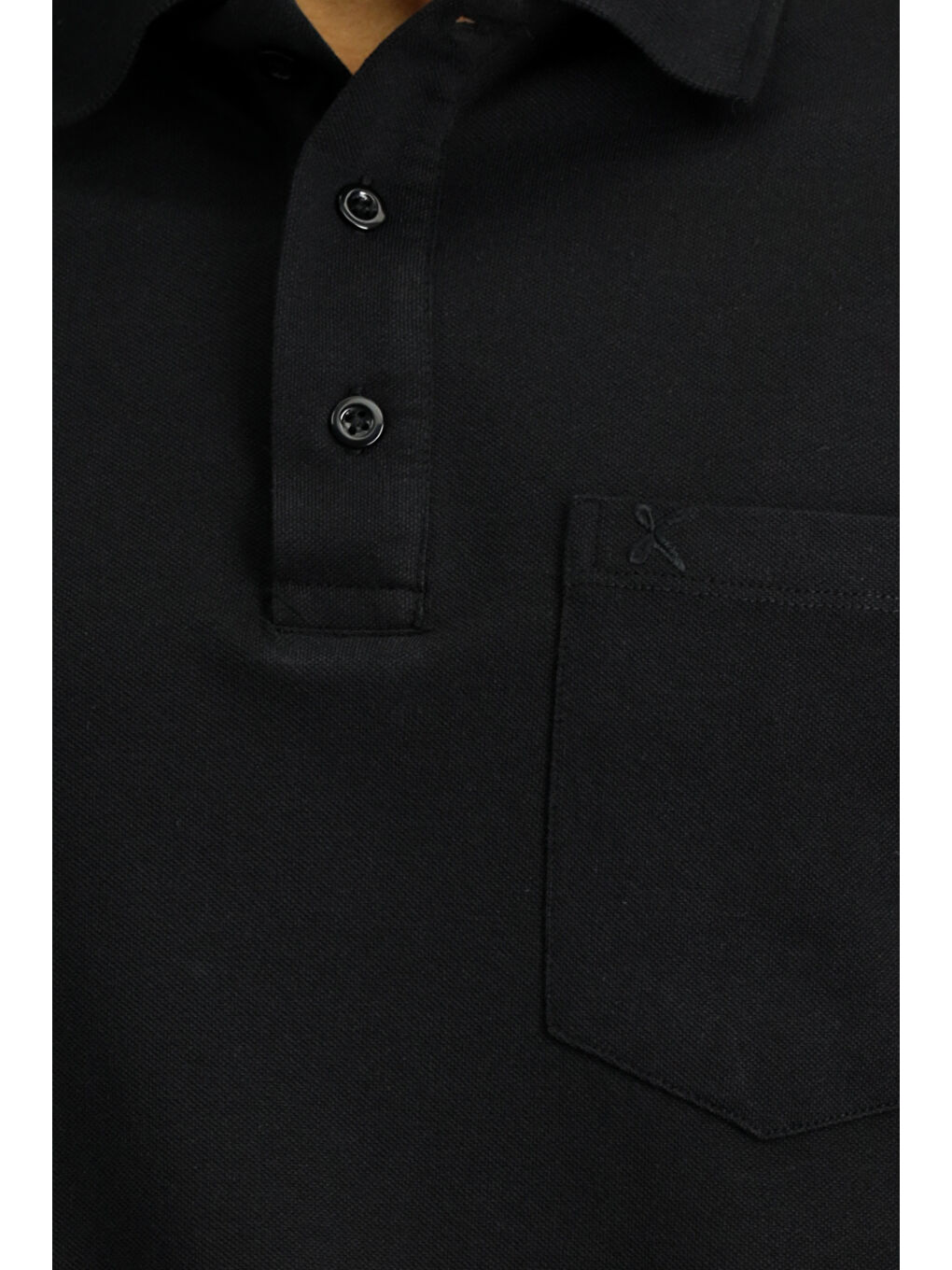 Siyah Regular Fit Pamuklu Nakışlı Cepli Polo Yaka Büyük Beden Tişört-4