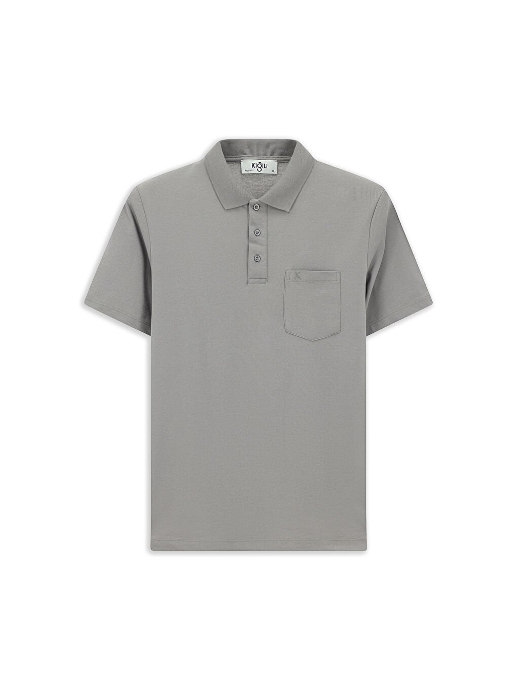 Gri Regular Fit Pamuklu Nakışlı Cepli Polo Yaka Tişört-2
