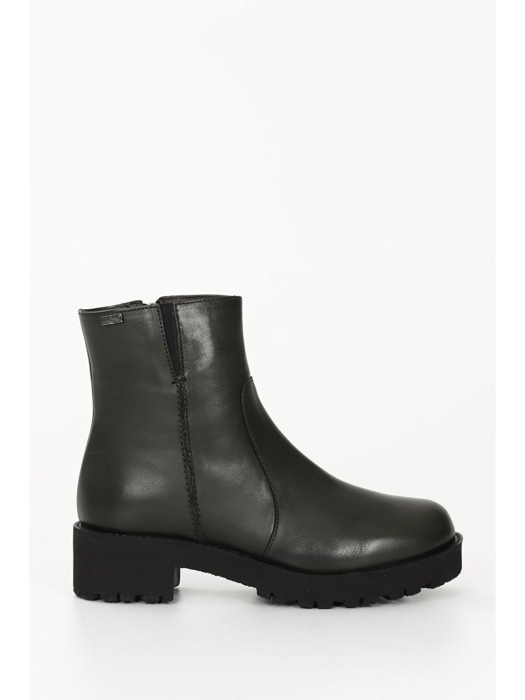 HAKİ  Hakiki Deri Yuvarlak Burun Topuklu Kauçuk Taban Fermuarlı Kadın Günlük Bot 52421-3