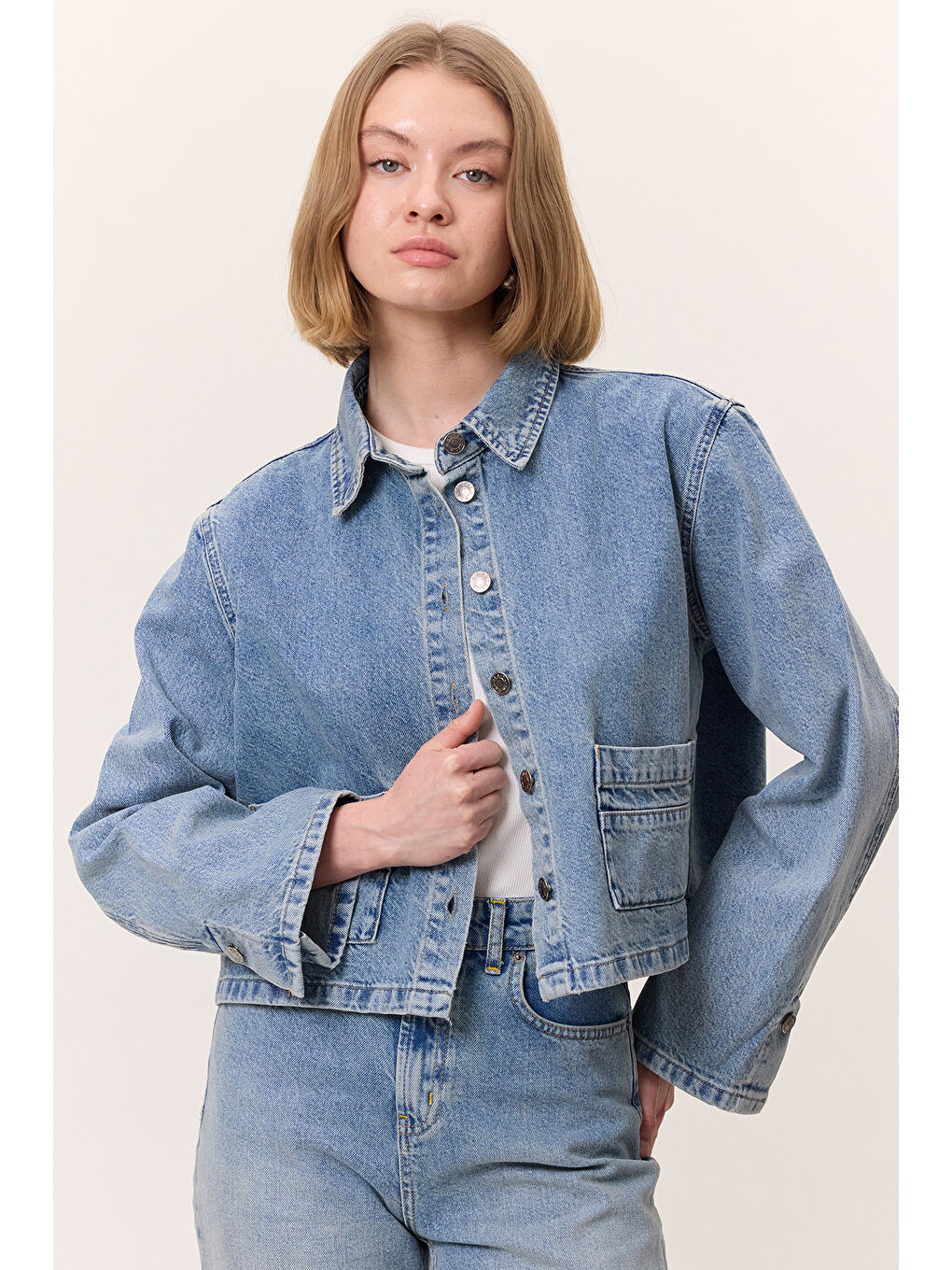 Kısa Denim Gömlek Ceket Mavi-1