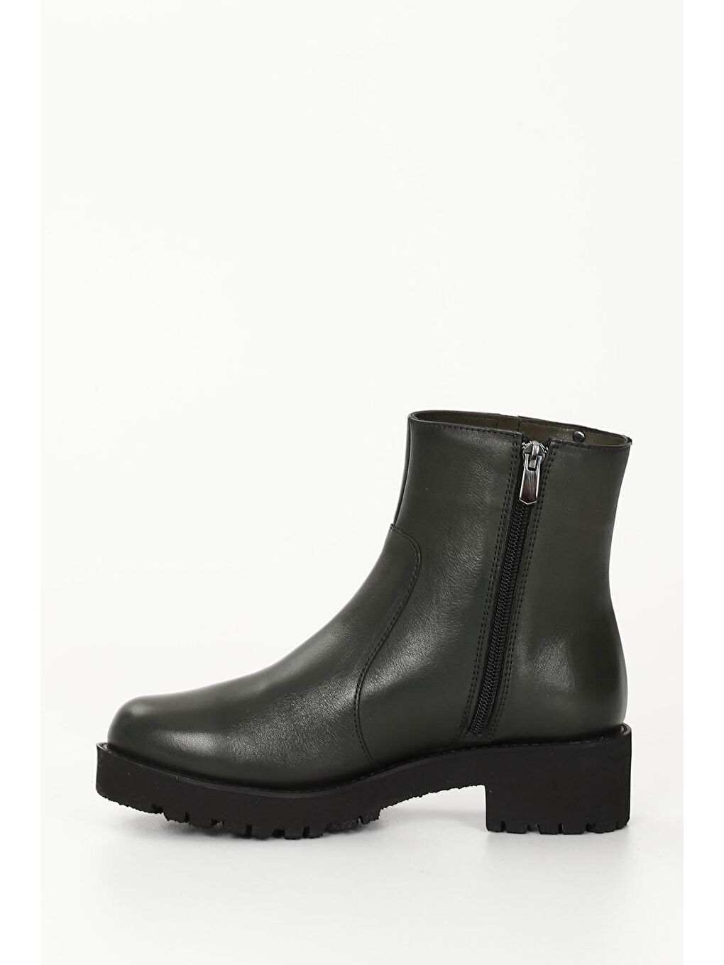 HAKİ  Hakiki Deri Yuvarlak Burun Topuklu Kauçuk Taban Fermuarlı Kadın Günlük Bot 52421-5