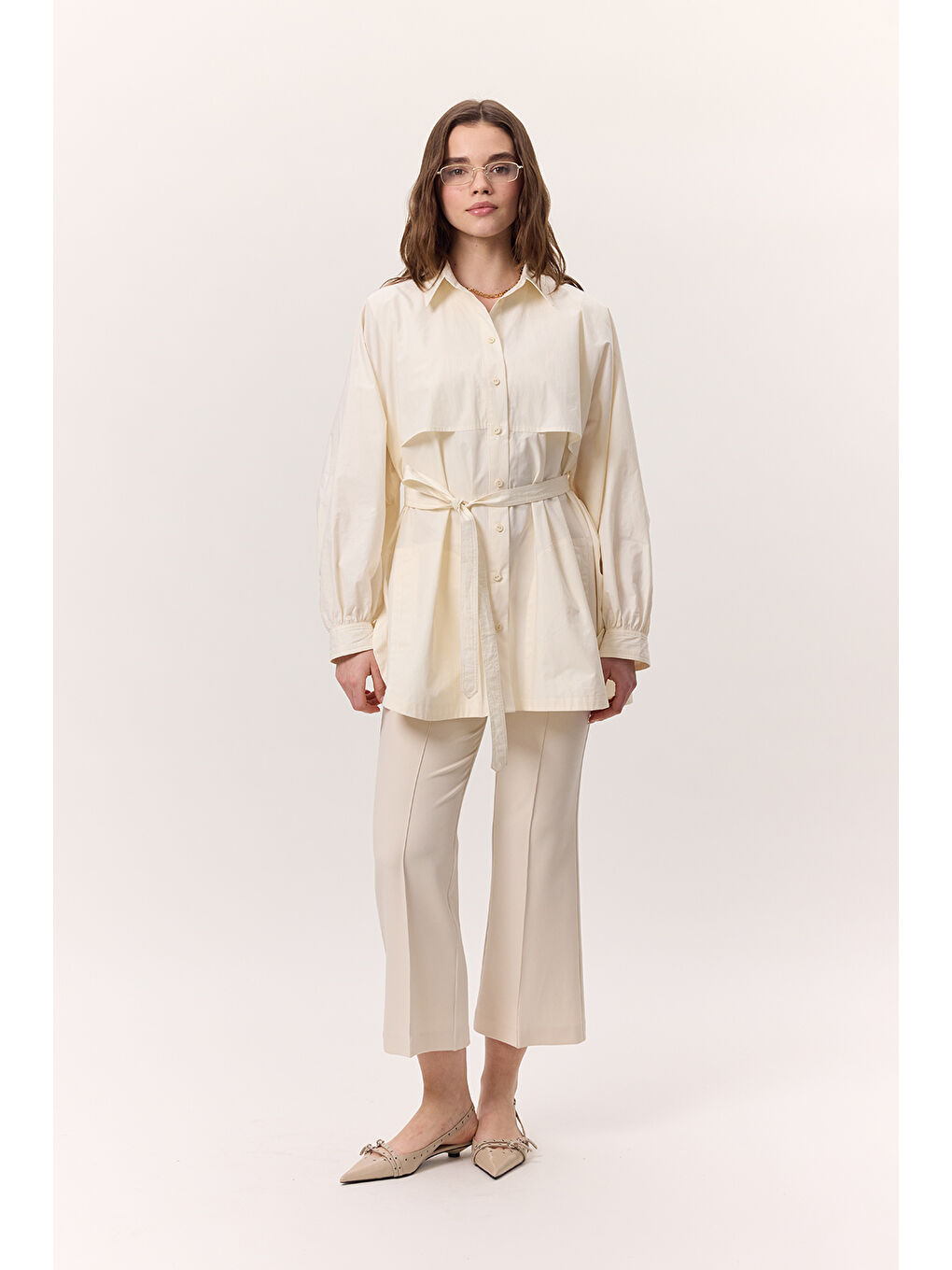 Ekru Trenç Tasarım Gömlek Tereyağı-1