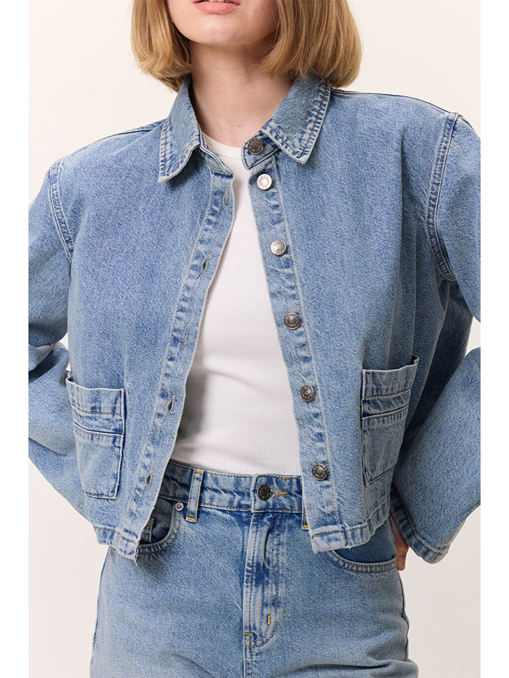 Kısa Denim Gömlek Ceket Mavi-2