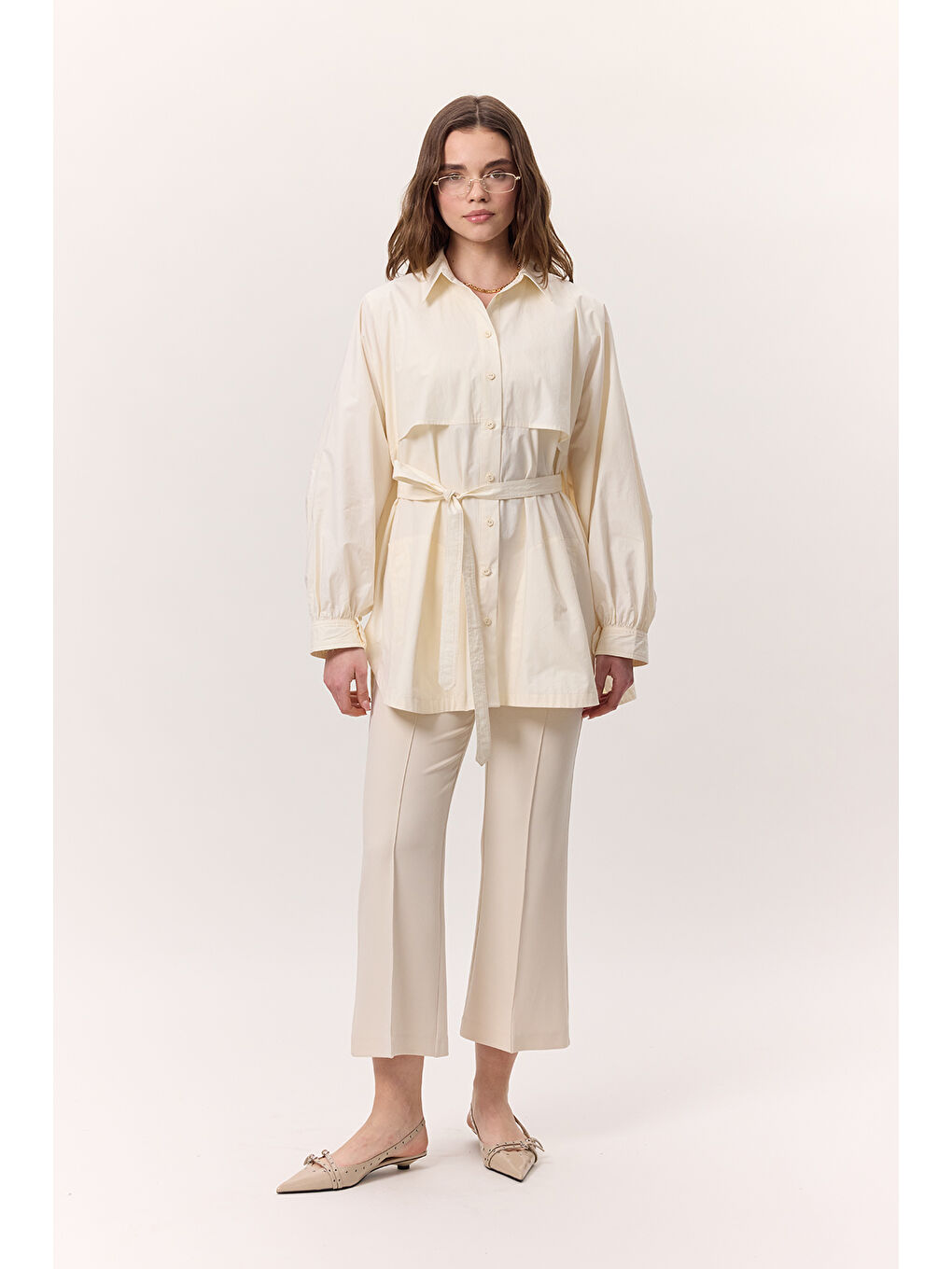 Ekru Trenç Tasarım Gömlek Tereyağı-4