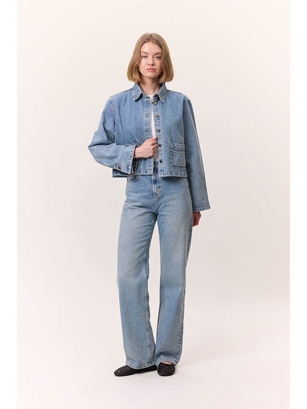 Kısa Denim Gömlek Ceket Mavi-3